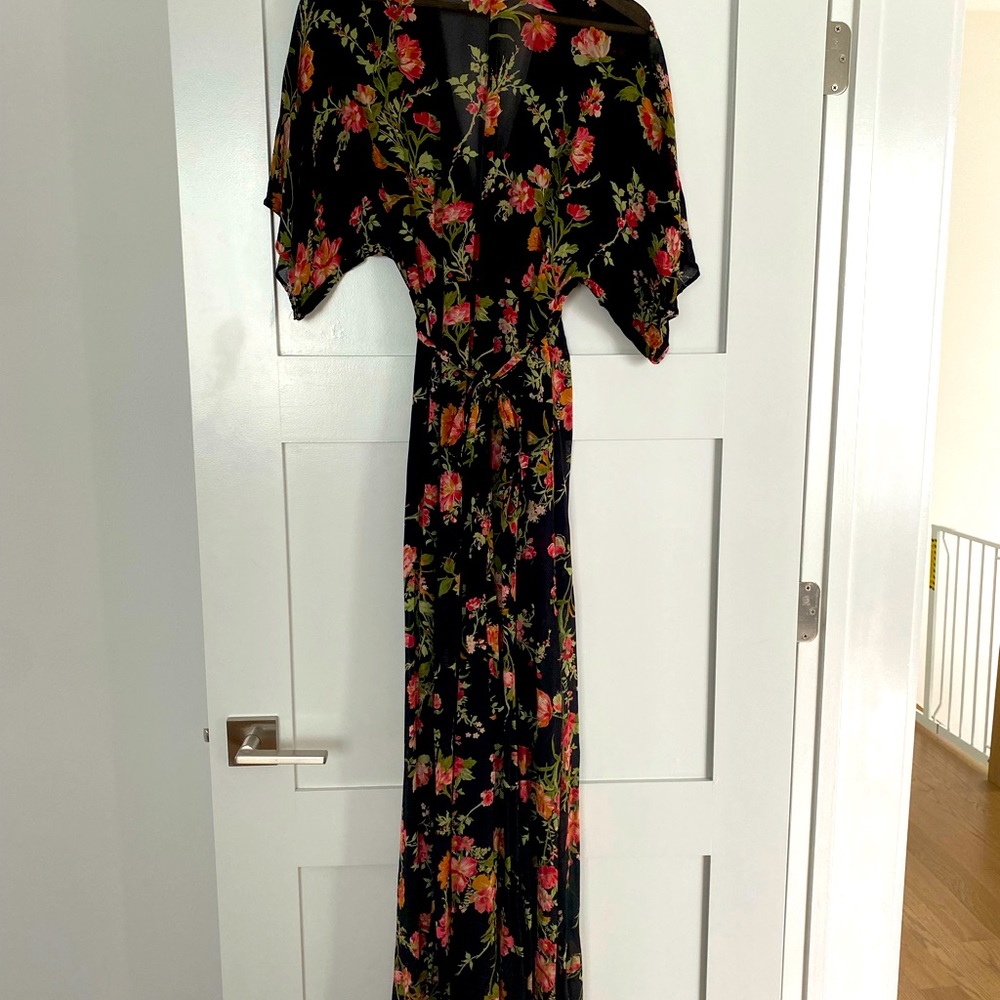 Black floral Reformation wrap dress